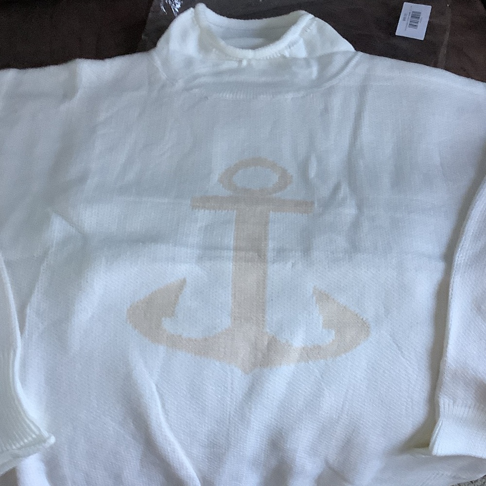 White Anchor Sweater - Crew Neck